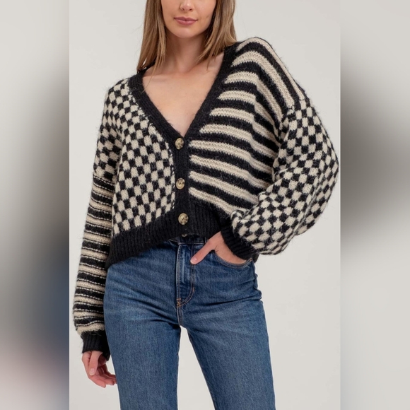 Blu Pepper Sweaters - Blu Pepper Checkered Cardigan Sweater